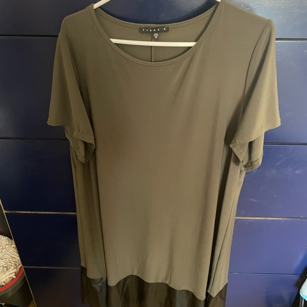 Tiana B. Khaki Green Blouse
